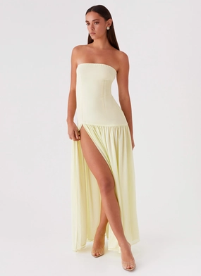 Eden Strapless Maxi Dress - Yellow Stylish Fit Textured Layers