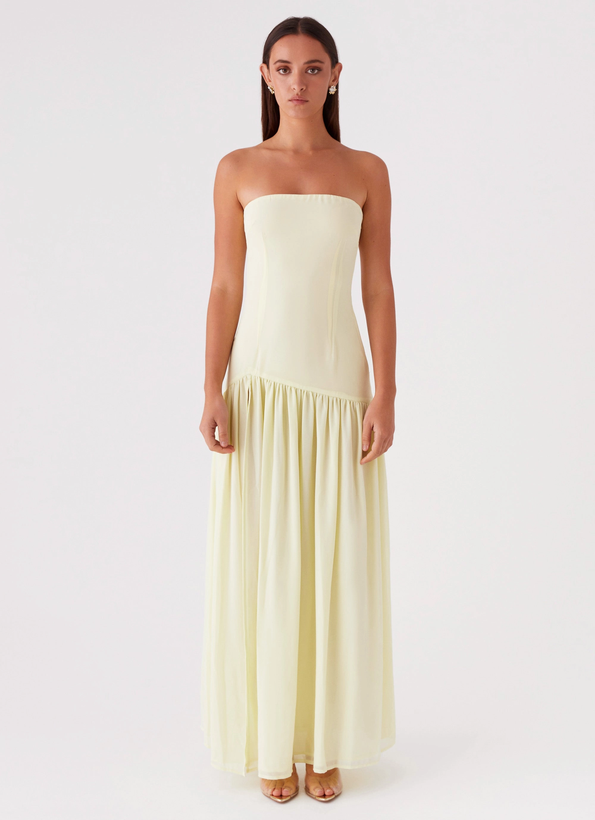 Eden Strapless Maxi Dress - Yellow Daily Casual