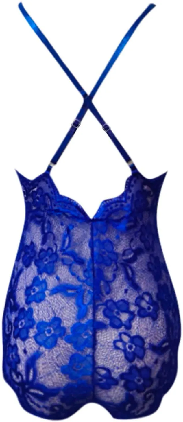 Sheer Mesh Lingerie Set for Women,Lace Babydoll with Matching Thong,Romantic Nightwear