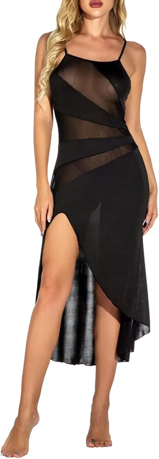 Sheer Nightie Sexy Lingerie Side Split Chemise Babydoll Western Cami Mesh Plus Size Sexy for Women Lingerie Set Lace