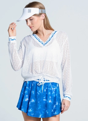 Shibori Stripe Lace Pullover BoxyCrop Ribbed Trims