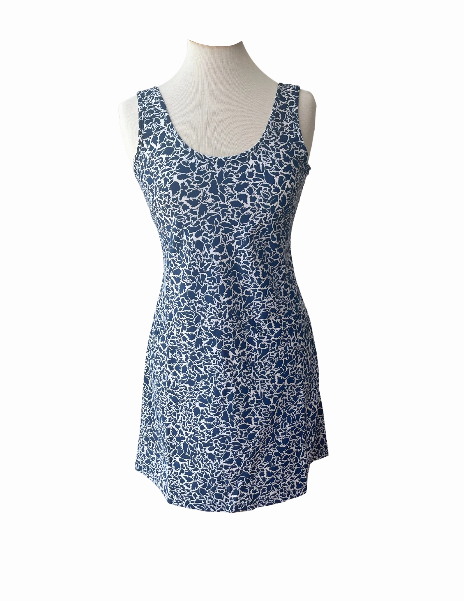 Quiet Mood Bali Tank Dress Variegated Leaves Navy/White