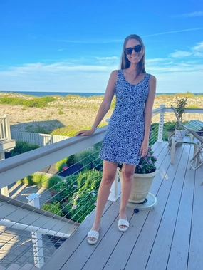 Bali Tank Dress Variegated Leaves Navy/White Timeless Trend