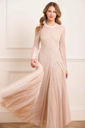 OdorControlTreatment Sequin Cascade Round Neck Gown