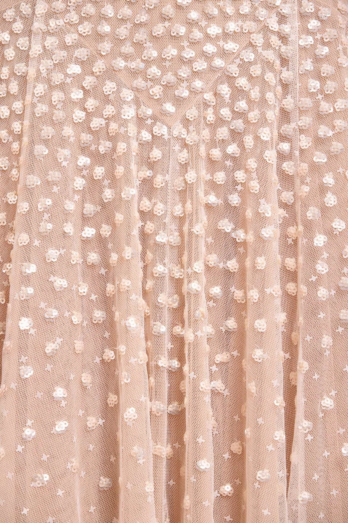 Smooth Design Sequin Cascade Round Neck Gown