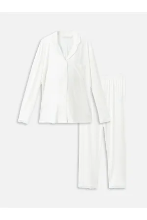 Shirt Collar Plain Long Sleeve Maternity Pajama Set M B-73536