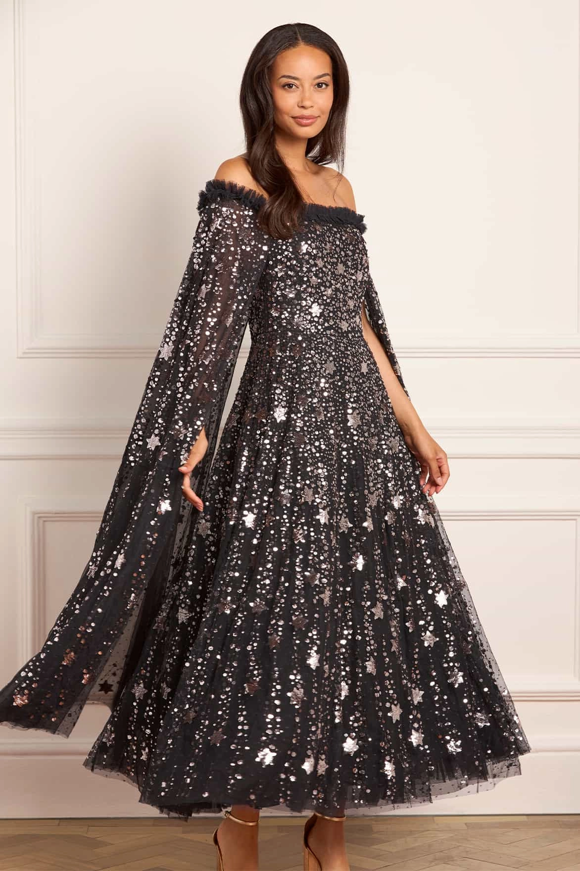 Shooting Stars Cape Ankle Gown Tailored Cut Relaxed Finish