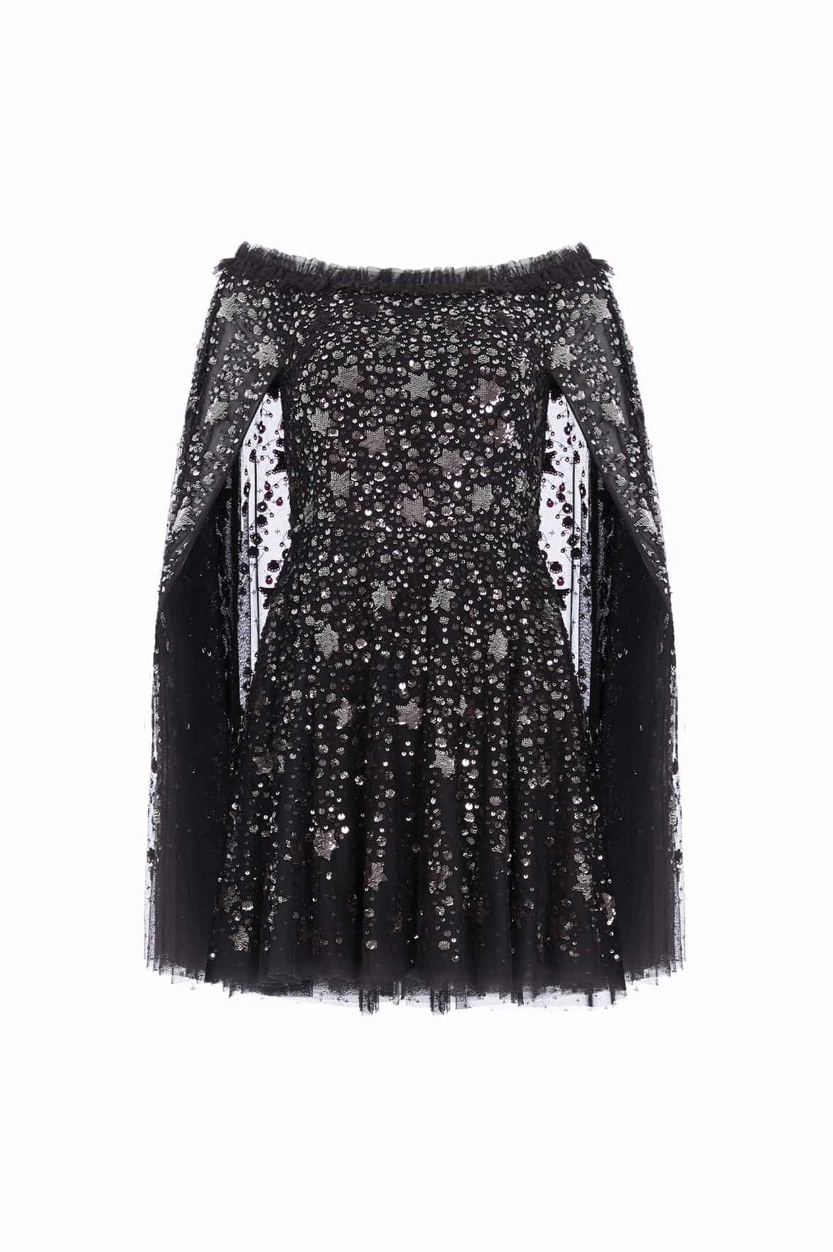 soft look Smart Detail Shooting Stars Cape Micro Mini Dress