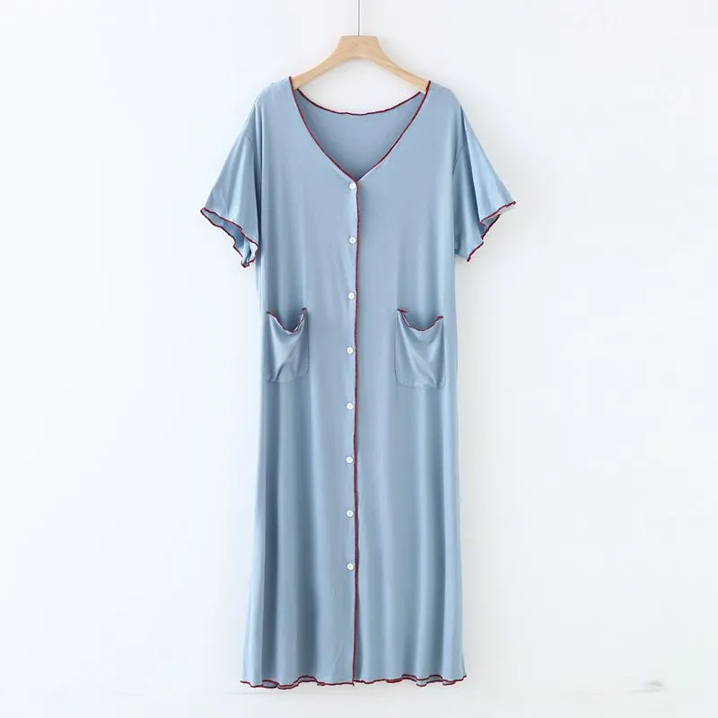 Short Sleeve Button Down Modal Nightgown