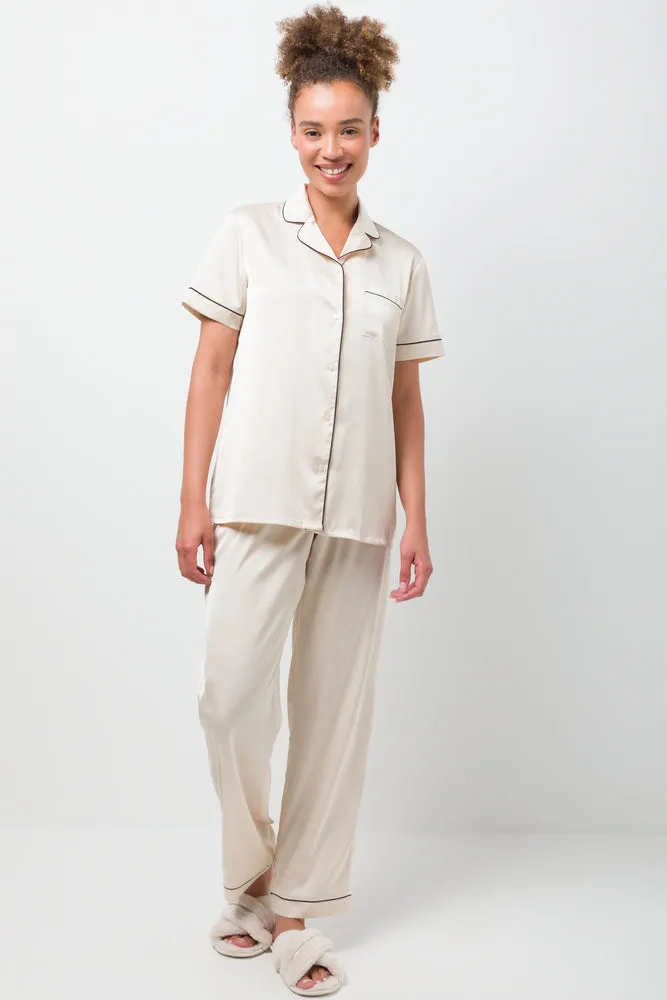 Short Sleeve Button Through Pyjamas Natural