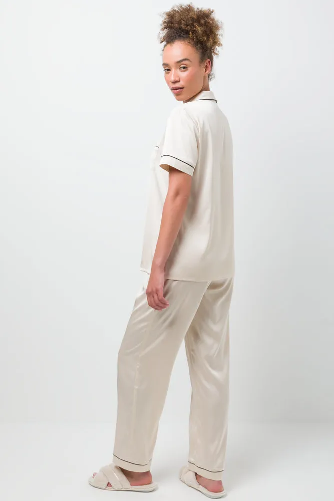 Short Sleeve Button Through Pyjamas Natural