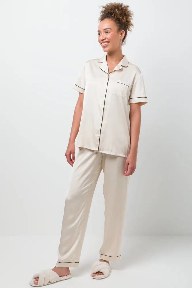 Short Sleeve Button Through Pyjamas Natural