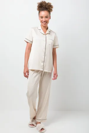 Short Sleeve Button Through Pyjamas Natural