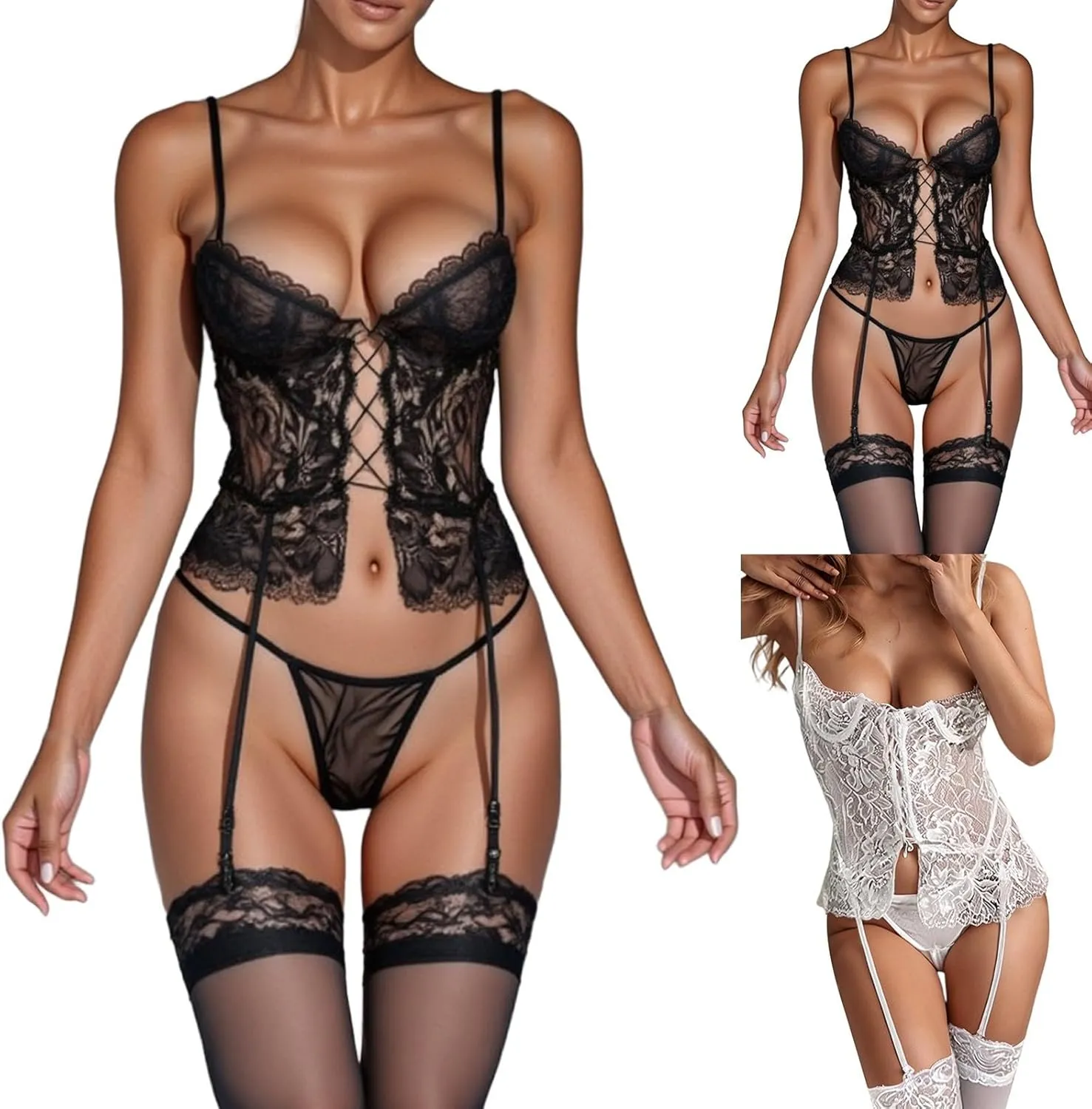 Short Sleeve Design All Seasons Wear Soft Breathable Garter Belt Mesh Lace Sexy Lingerie for Women Comfortable