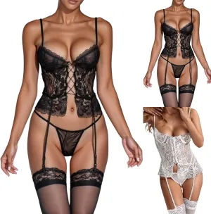 Short Sleeve Design All Seasons Wear Soft Breathable Garter Belt Mesh Lace Sexy Lingerie for Women Comfortable