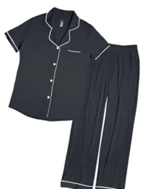 Short Sleeve Top and Pant Pajama Set | Anthracite / Ivory