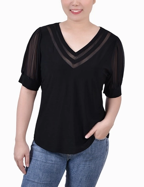 Short Puff Sleeve V Neck Top Non Restrictive Mobility Abrasion Resistant Surface