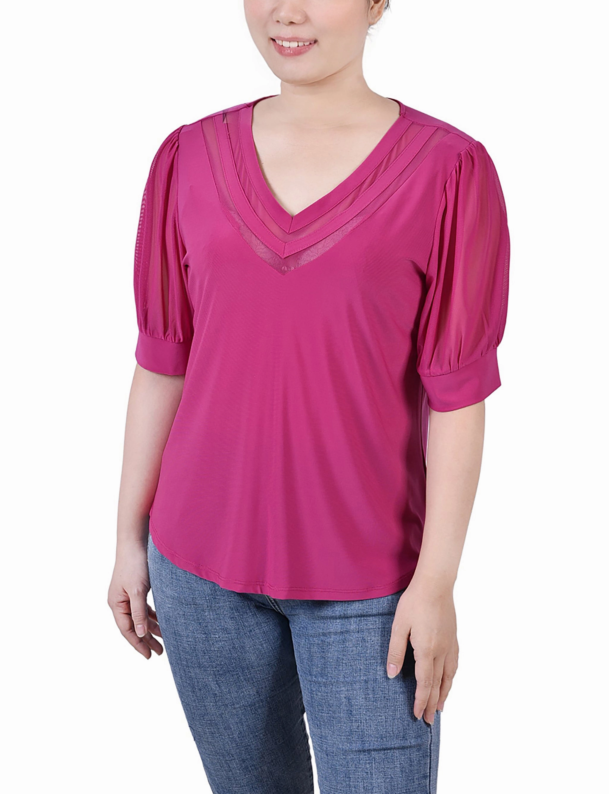 Short Puff Sleeve V Neck Top Reversible design Ergonomic Pattern Design