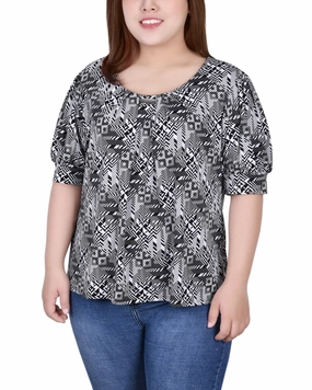 Ergonomic Pattern Design Short Sleeve Balloon Sleeve Top