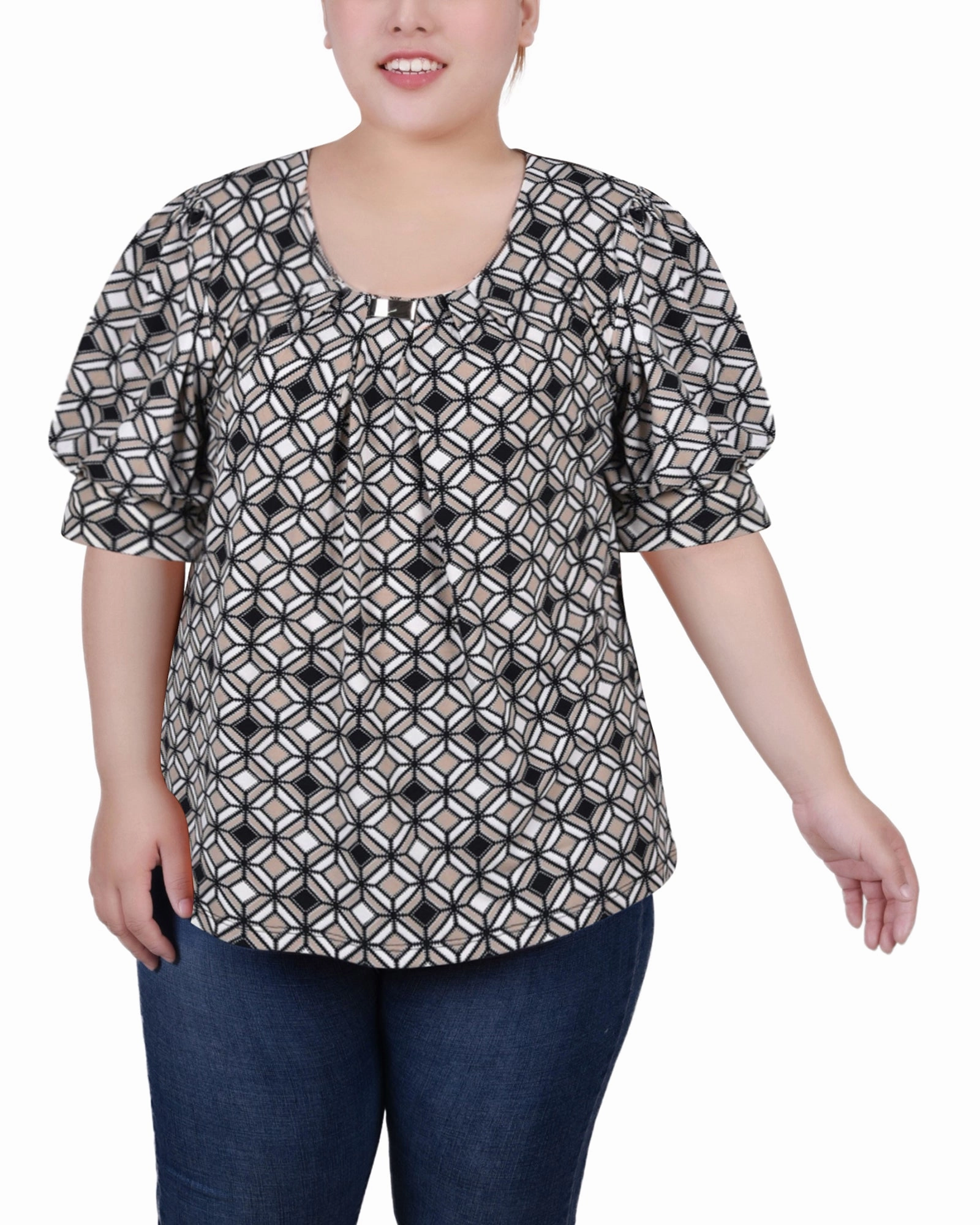Short Sleeve Balloon Sleeve Top Soft Touch Fabric