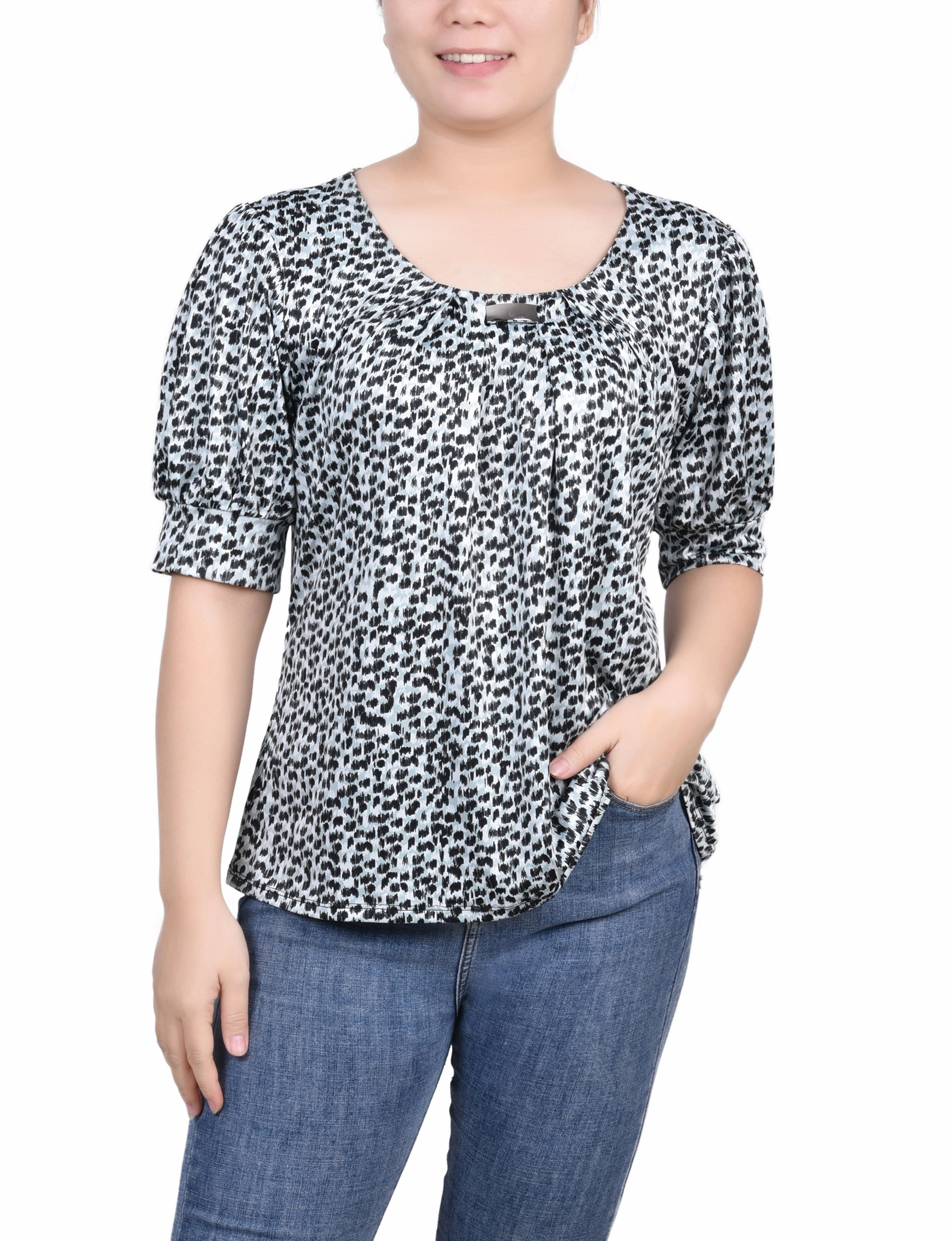 Short Sleeve Balloon Sleeve Top HypoallergenicFabric Garment Washed Finish