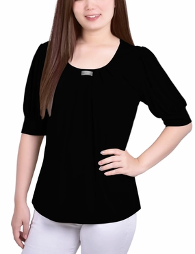 Ergonomic Cut Short Sleeve Balloon Sleeve Top With Hardware