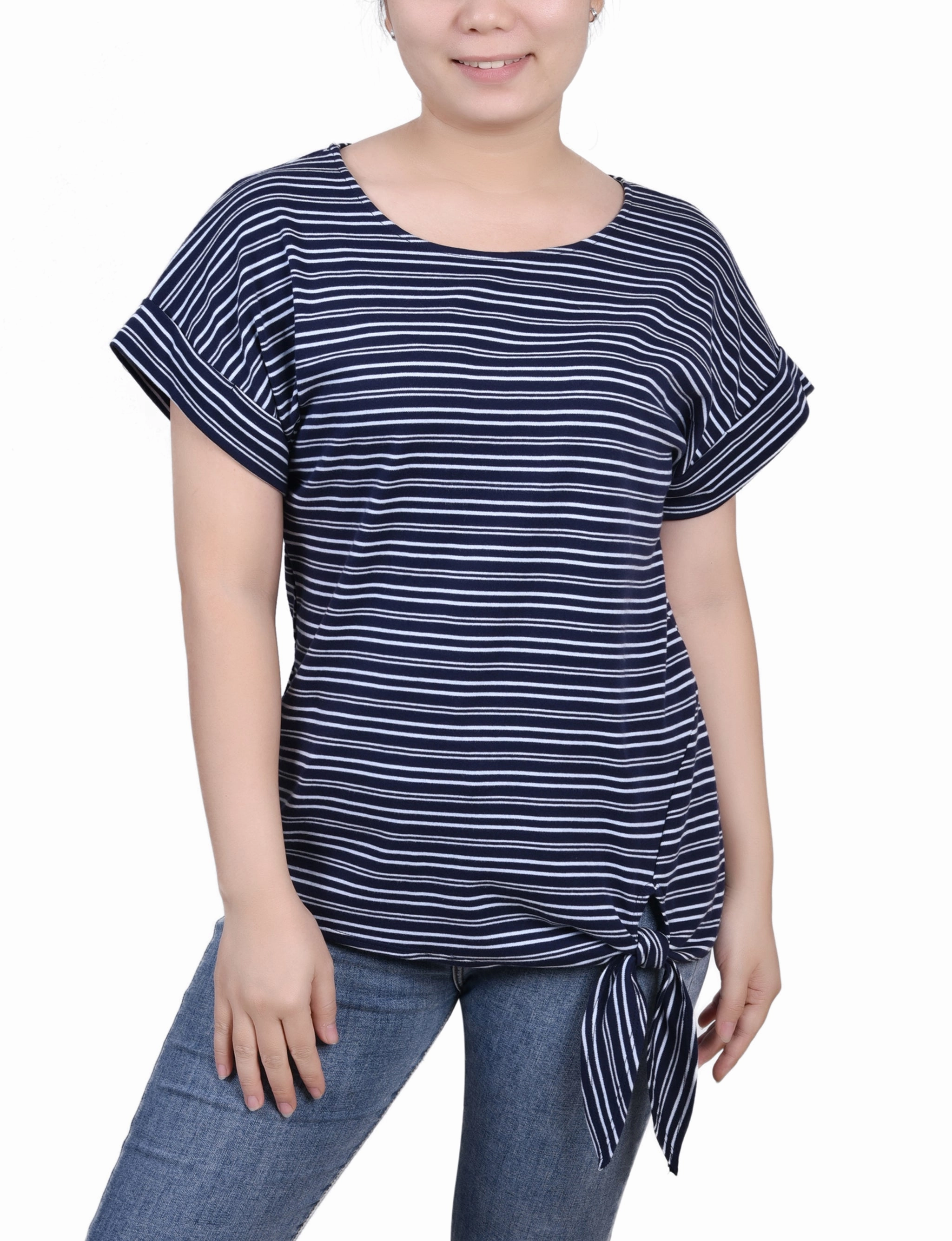 Short Sleeve Tie Front Top ribbed texture
