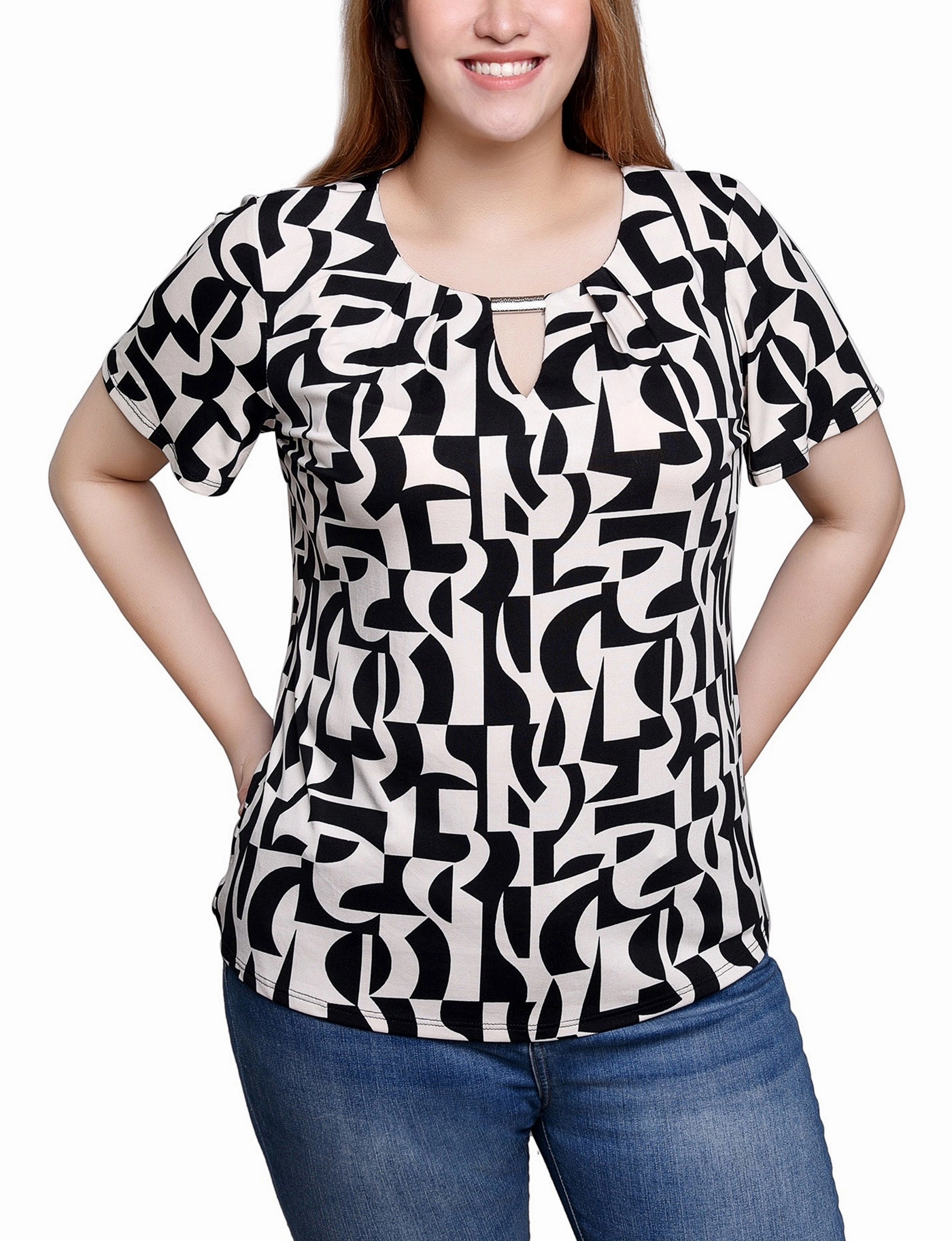 Short Sleeve Top With Hardware CroppedLength Durable Chainstitch