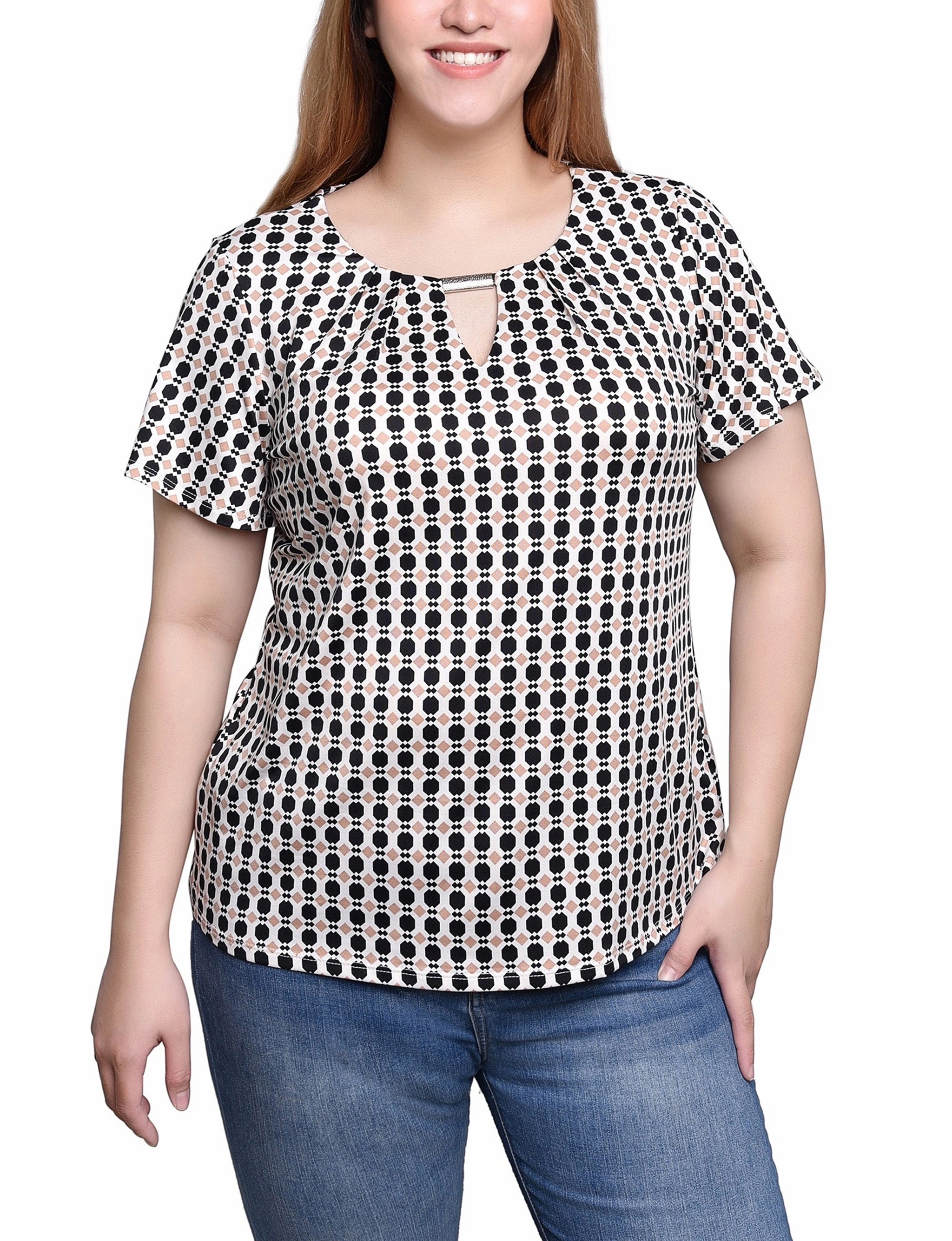 HighCollar Design Loose Sweater Short Sleeve Top With Hardware