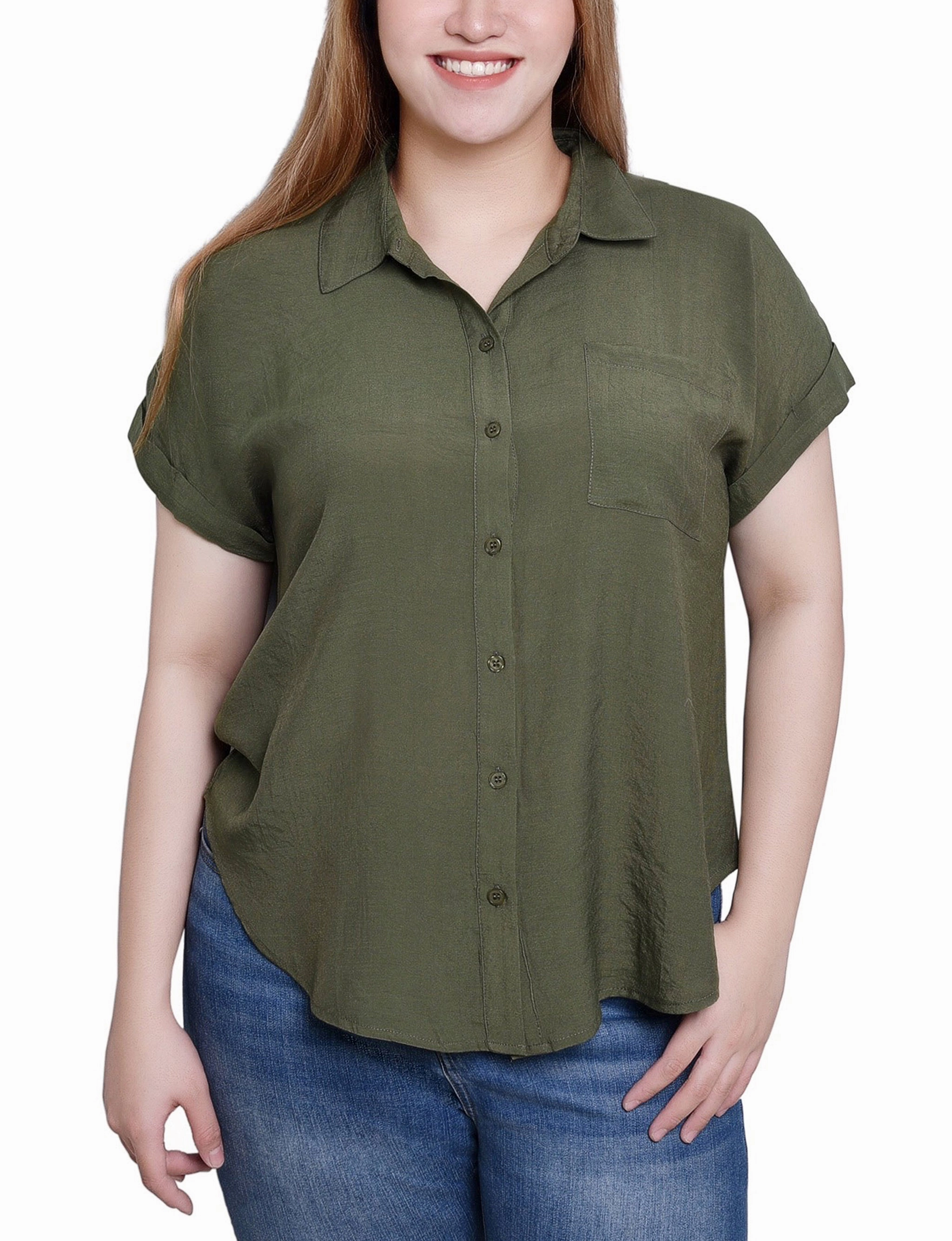 Tear Resistant Reinforcement High Visibility Trim Short Sleeve Woven Front/Jersey Back Top