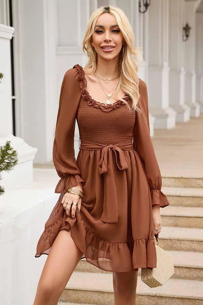 Chilly Comfort SHORT SQUARE NECK FRILL FLARE DRESS