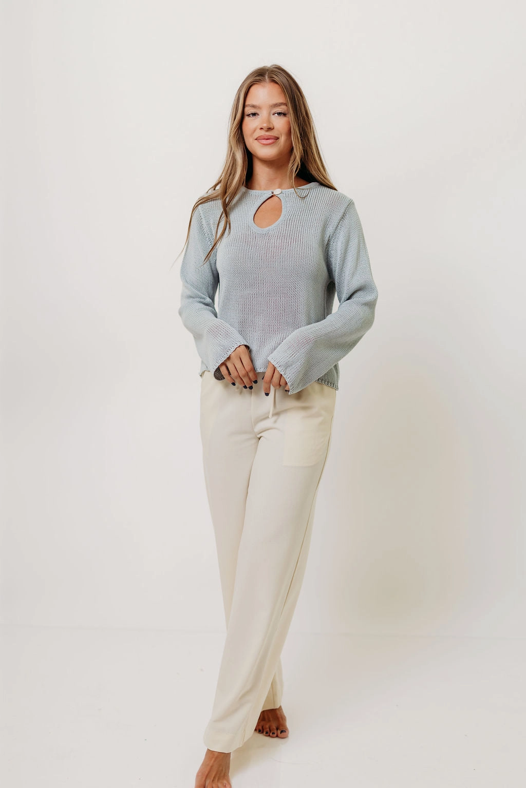 Multi Pocket Functional Design Retro Style Tala Sweater in Light Blue