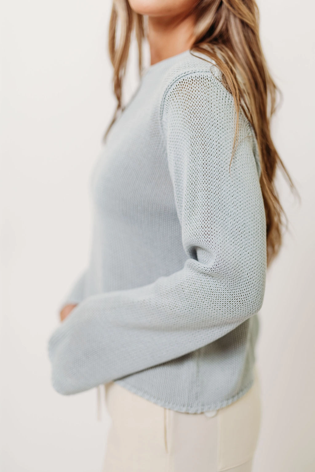 Tala Sweater in Light Blue GarmentWashed Texture Circular Knit