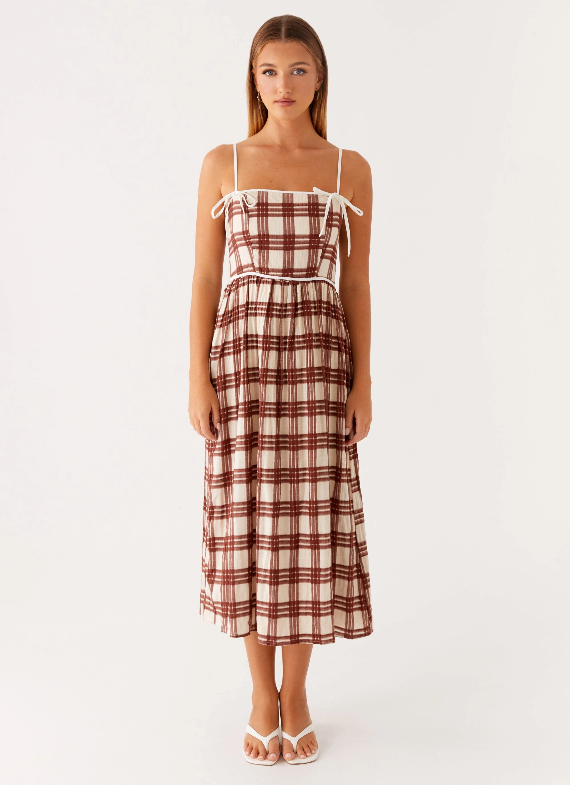 Shyanne Midi Dress - Chocolate Check New Mood Relaxing Style