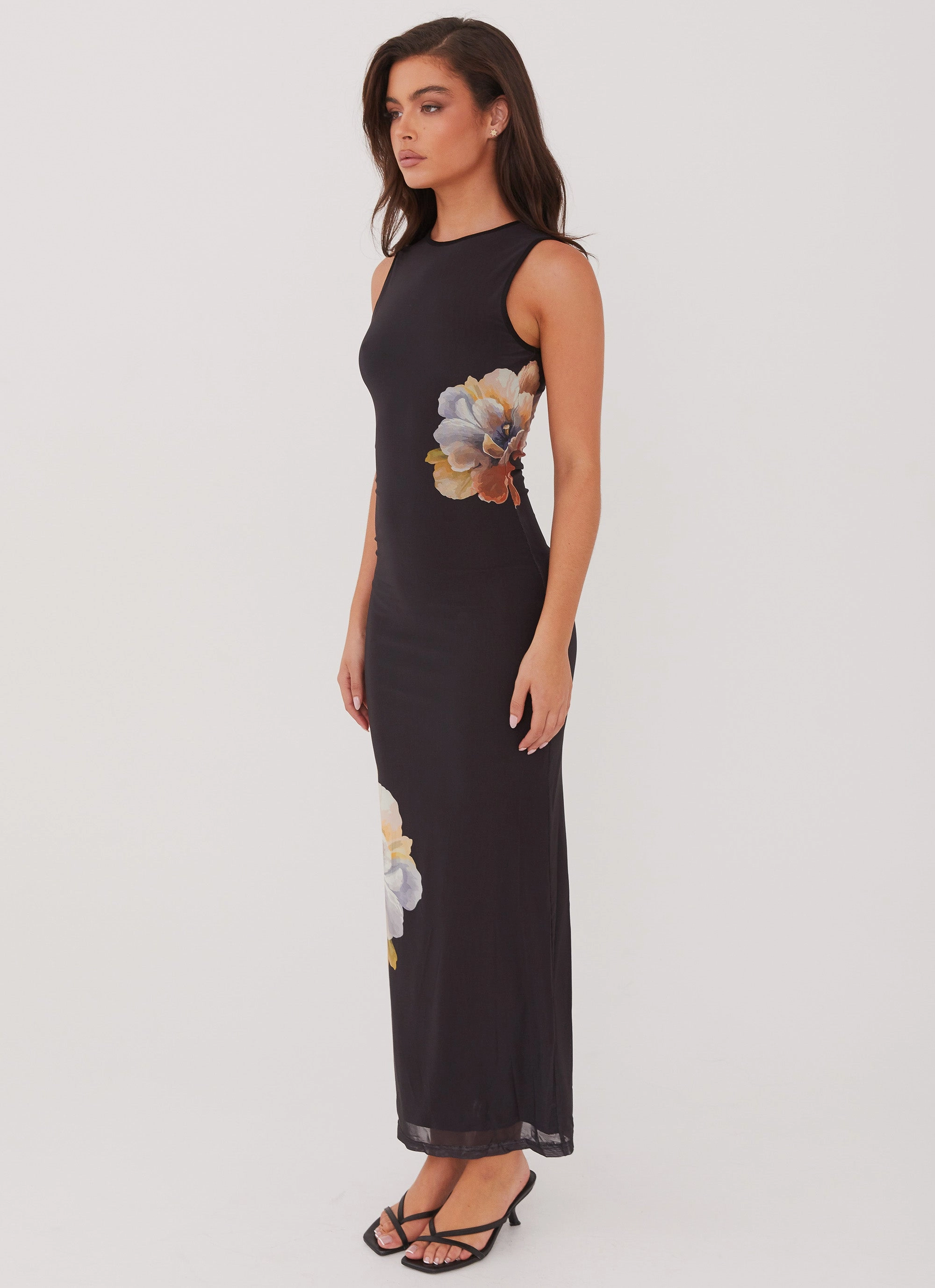 Side Effects Mesh Maxi Dress - Black Orchid Curve-Enhancing