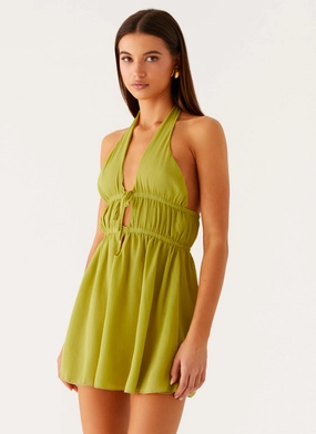 Edge Detail Flowing Fit Dione Halter Mini Dress - Citrus