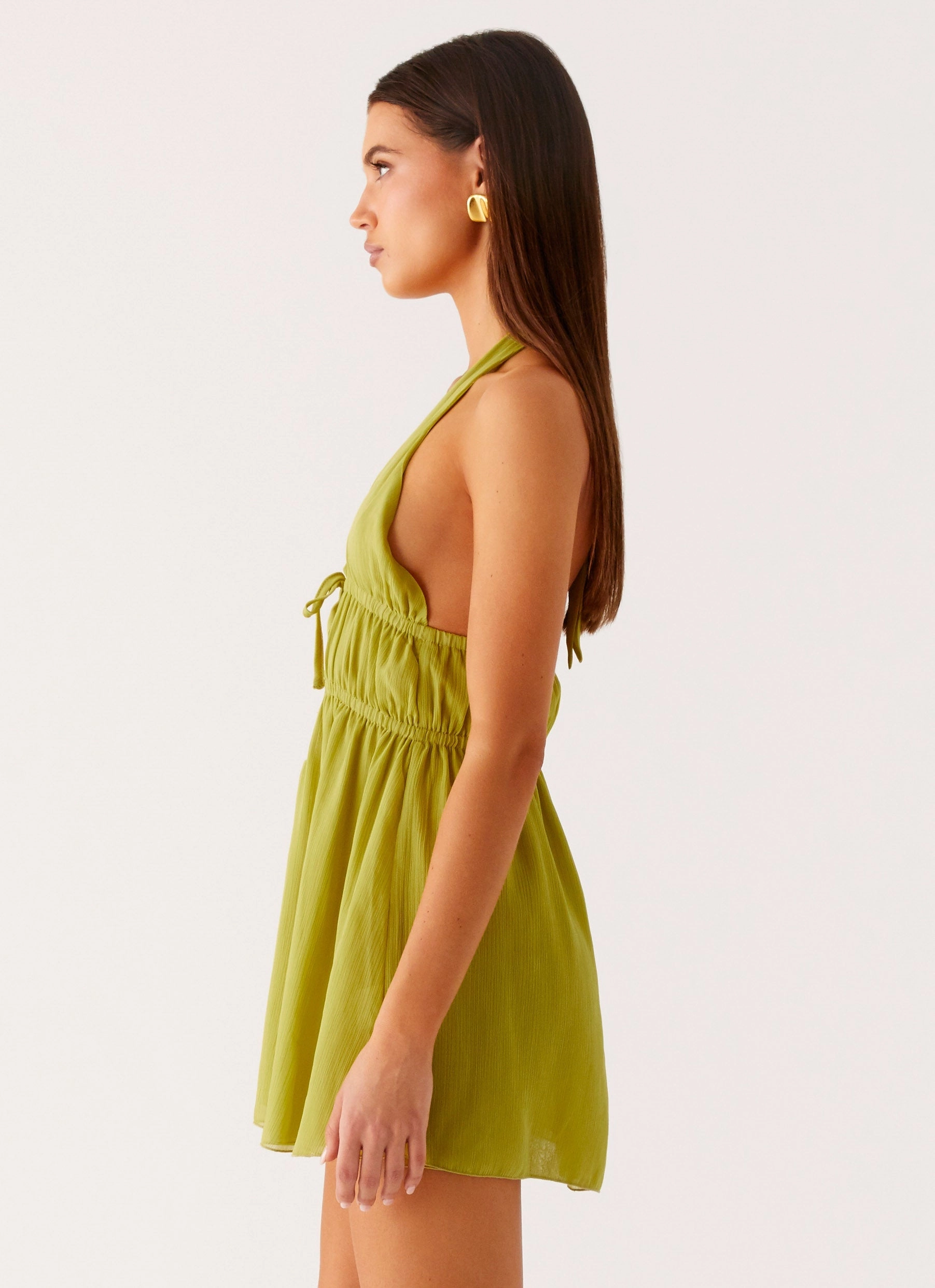 Chic Layered Wear Dione Halter Mini Dress - Citrus