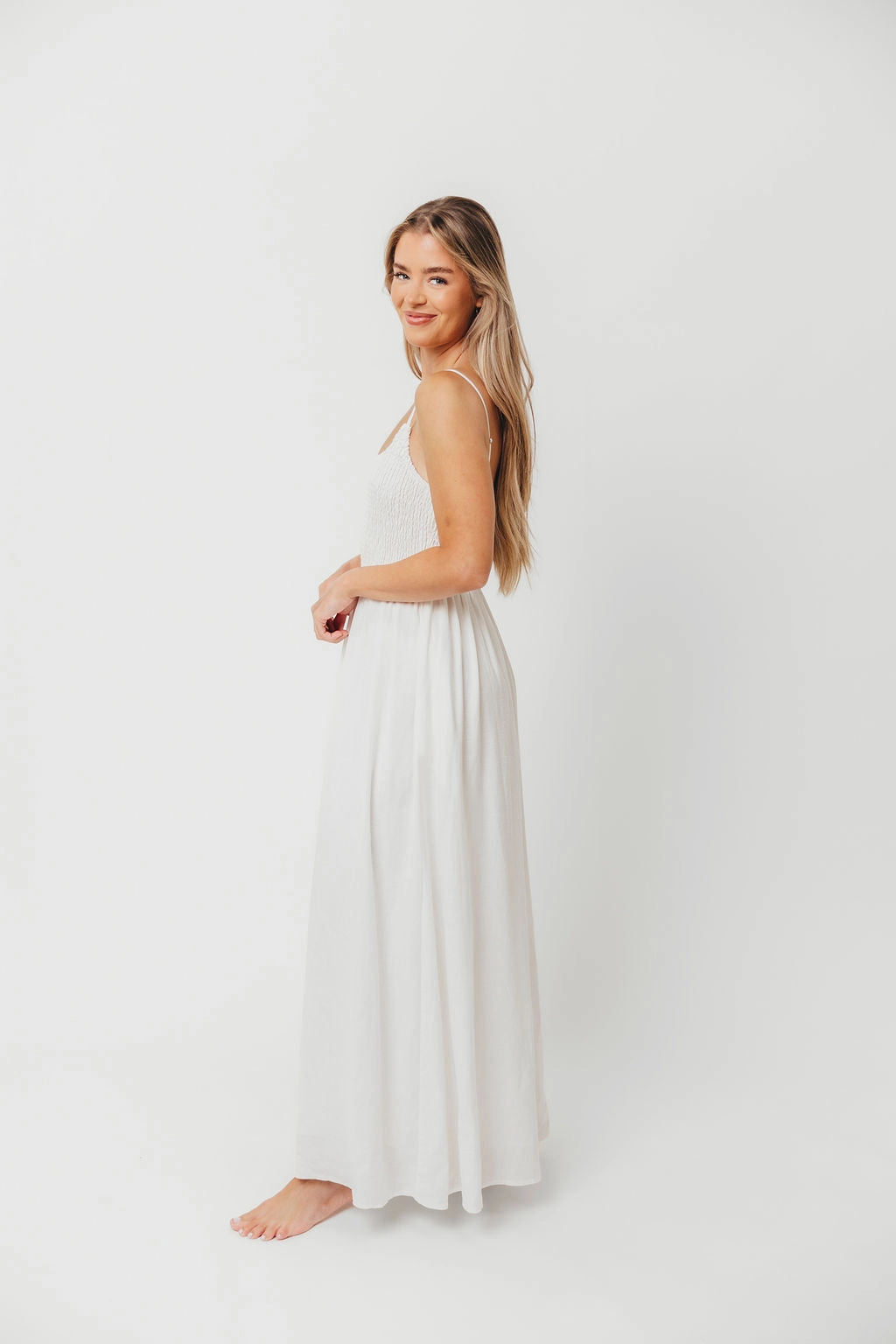 Josefina Smocked Maxi Dress in Off White *Final-Sale* Flattering Shape Design