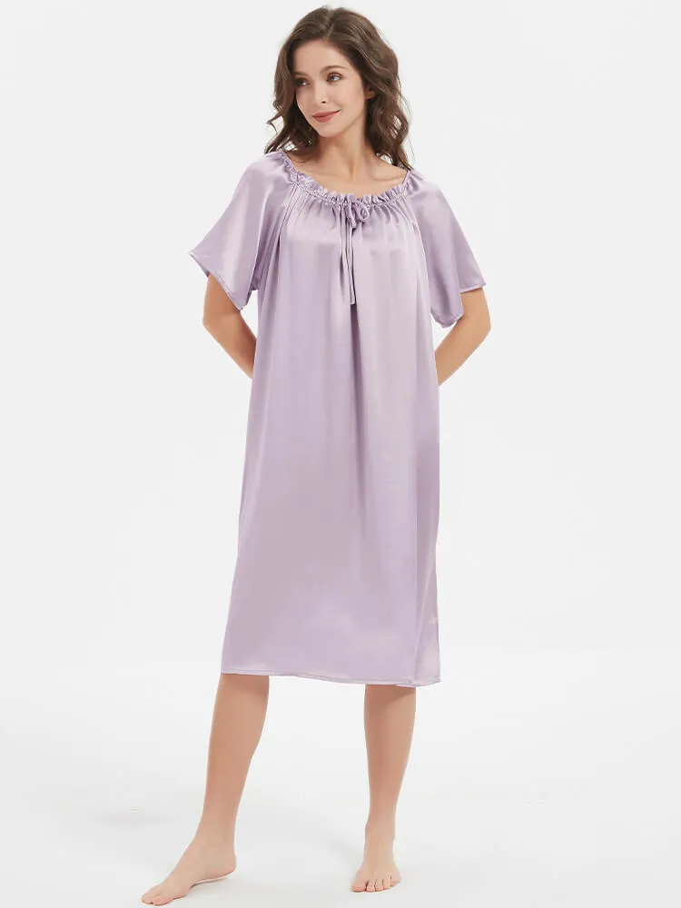 Silk Chemises Short-sleeve Ruched Silk Nightgown For Women