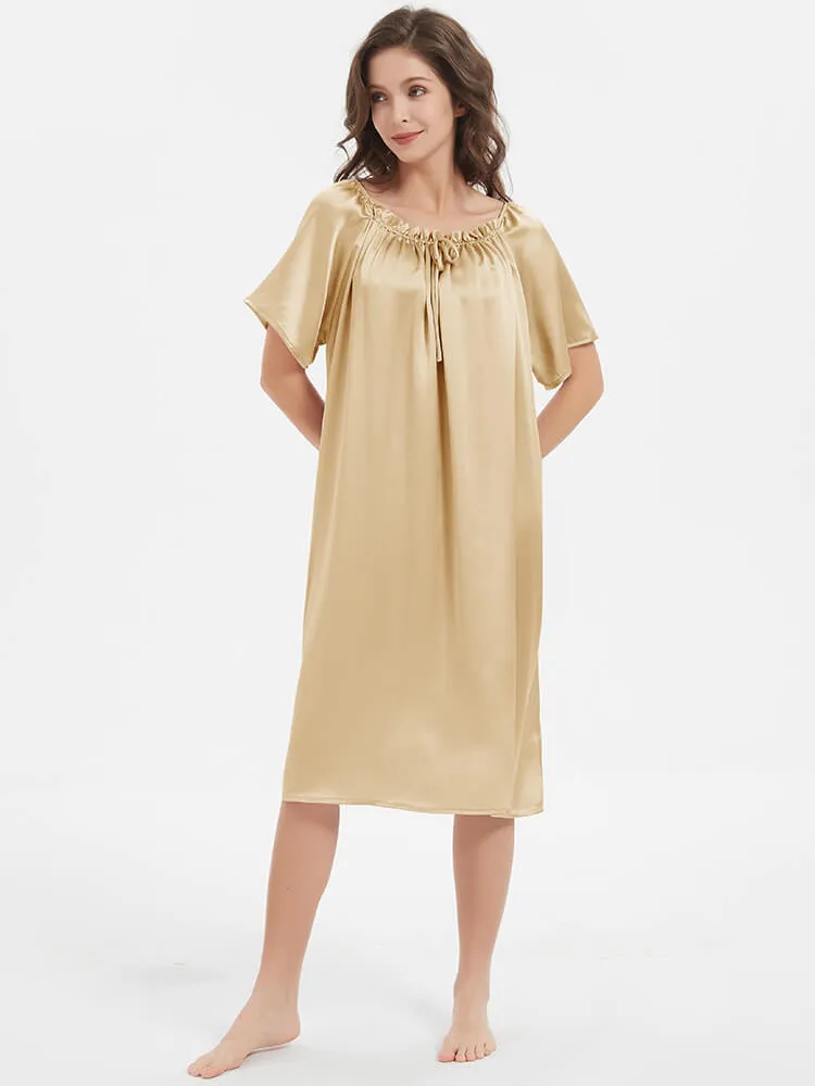 Silk Chemises Short-sleeve Ruched Silk Nightgown For Women