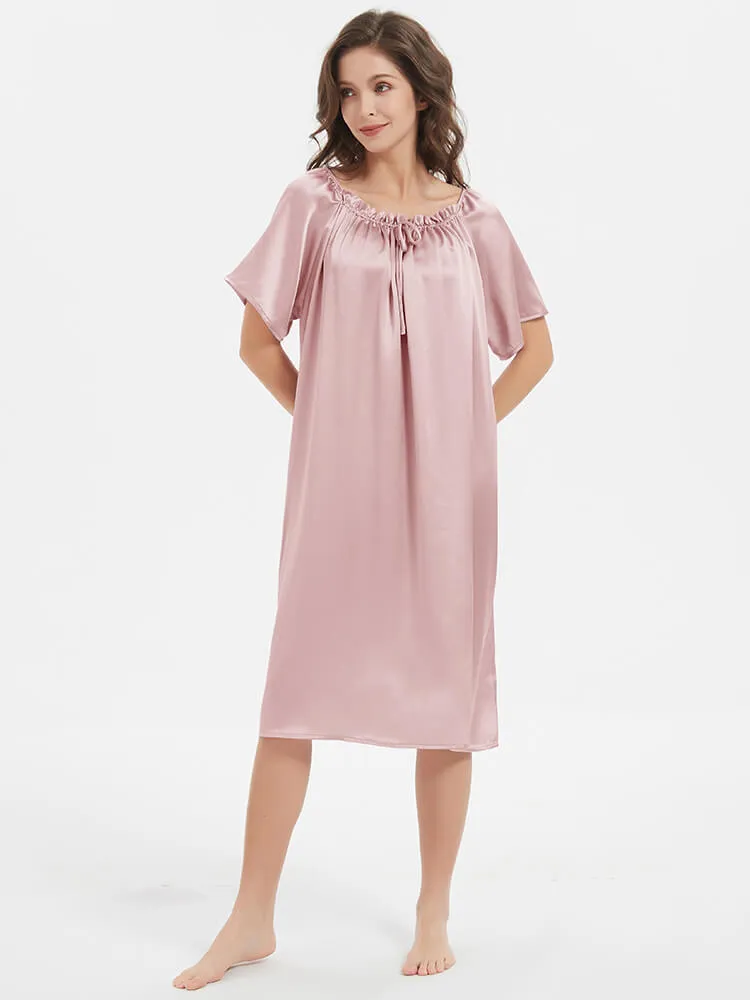 Silk Chemises Short-sleeve Ruched Silk Nightgown For Women