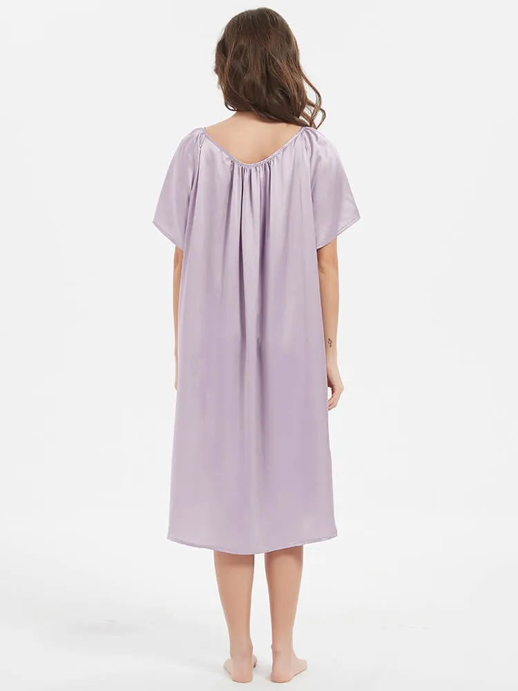 Silk Chemises Short-sleeve Ruched Silk Nightgown For Women