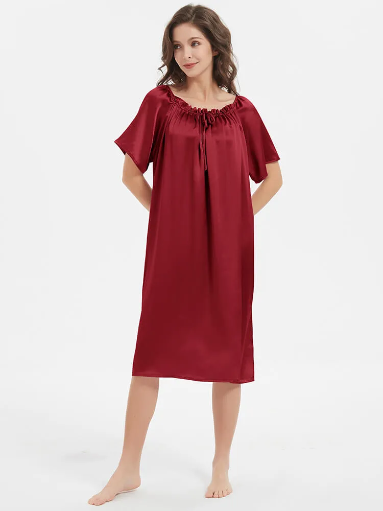 Silk Chemises Short-sleeve Ruched Silk Nightgown For Women