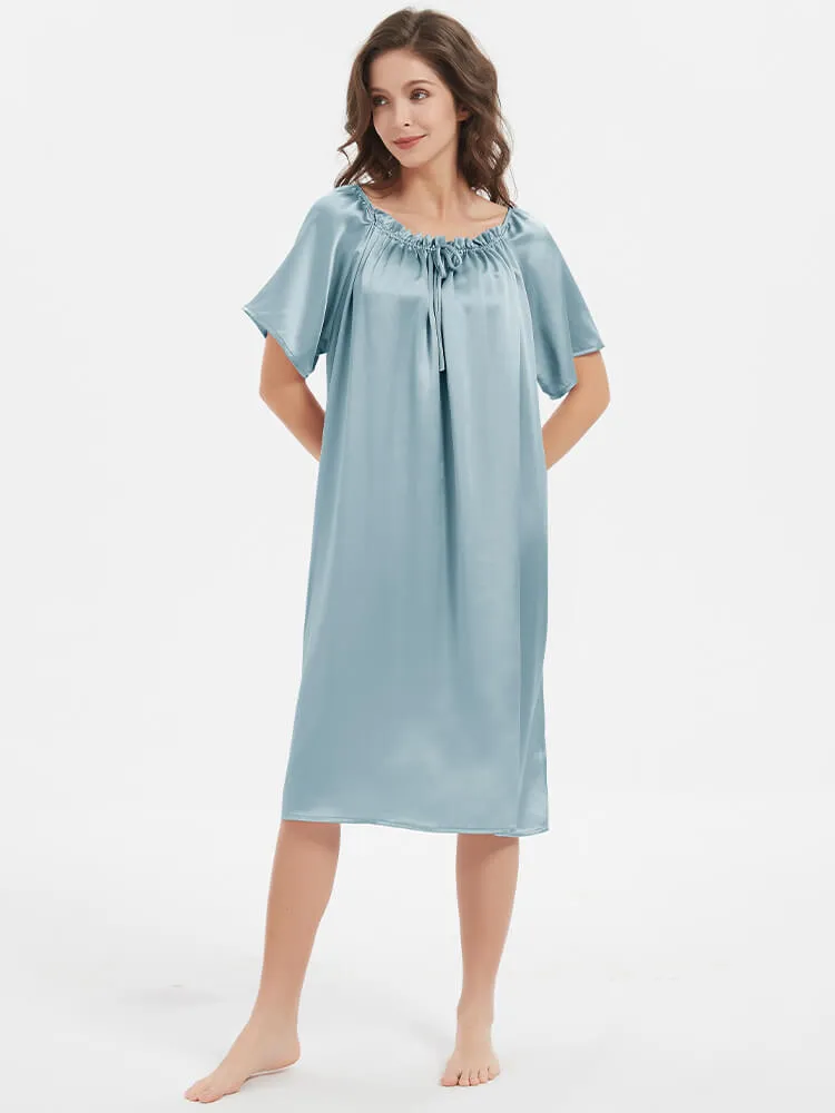 Silk Chemises Short-sleeve Ruched Silk Nightgown For Women