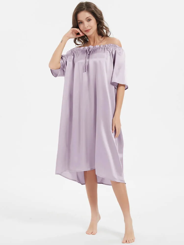 Silk Chemises Short-sleeve Ruched Silk Nightgown For Women
