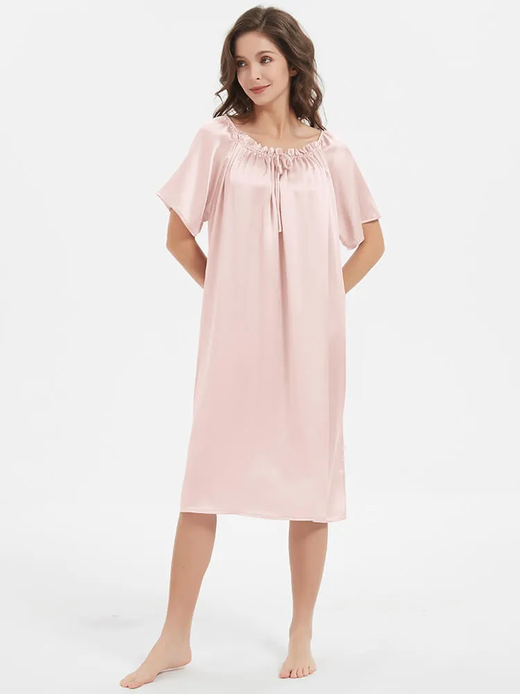 Silk Chemises Short-sleeve Ruched Silk Nightgown For Women