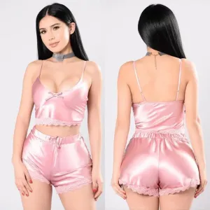 Silk Pajamas Two-piece Sets Women Sexy Nightdress Girls Sleepwear Vest Shorts Lingerie Home Wear Women Ladies S1632181