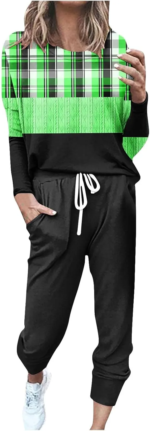 Silk Satin Pajamas Set Women Women's Two Outfit Long Sleeve Crewneck Pullover Tops and Long Pants Tracksuit Camisole