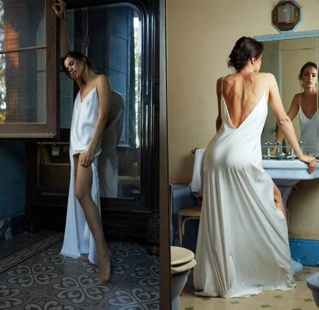 Silk Spaghetti Long Nightgown