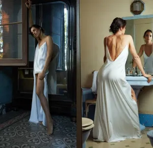 Silk Spaghetti Long Nightgown
